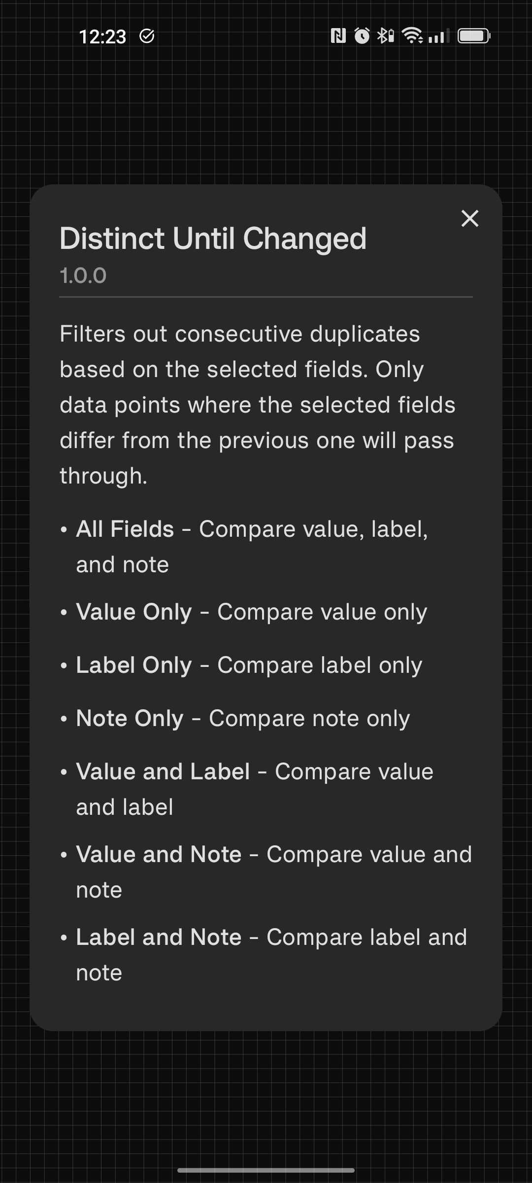 Function info dialog showing detailed documentation